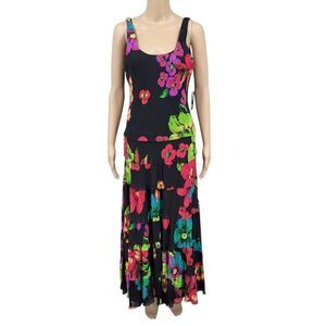 New Directions Black Floral Sleeveless Teired Maxi Dress Women's Size 10 NEW